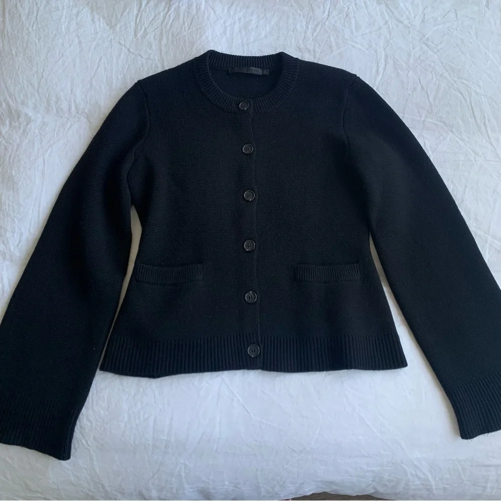 Jenni Kayne Cooper Wool Cashmere Crewneck Button Knit Cardigan Sweater Black - Picture 6 of 14